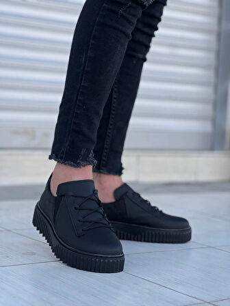 BİÇOMİ KB-X502  Kuback Siyah Cilt Yüksek Siyah Taban Bağcık Detaylı Lastikli Günlük Erkek Ayakkabı