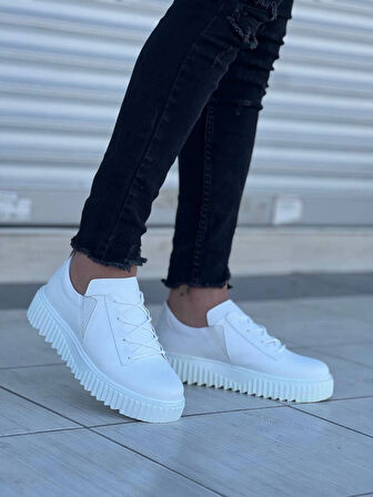 BİÇOMİ KB-X502  Kuback Beyaz Cilt Yüksek Beyaz Taban Bağcık Detaylı Lastikli Günlük Erkek Ayakkabı