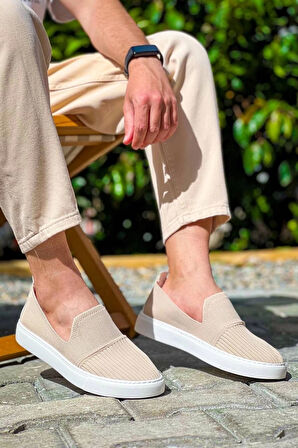 BİÇOMİ KB-114  Kuback  Bej Triko Yüksek Taban Bağcıksız Günlük Erkek Ayakkabı