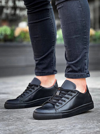 BİÇOMİ KB-122  Kuback Siyah Cilt Siyah Yüksek Taban Bağcıklı Günlük Erkek Ayakkabı