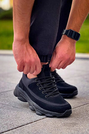 BİÇOMİ KB-707  Kuback  Siyah Süet Siyah Yüksek Taban Bağcıklı Günlük Erkek Ayakkabı