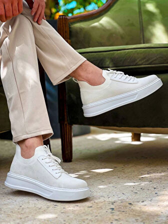 BİÇOMİ KB-116 Kuback Beyaz Bağcıklı Triko Günlük Erkek Ayakkabı