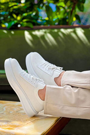 BİÇOMİ KB-116 Kuback Beyaz Bağcıklı Triko Günlük Erkek Ayakkabı