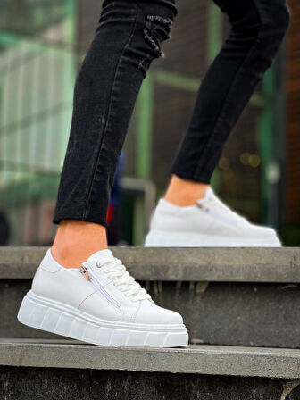 BİÇOMİ KB-X155 Kuback Beyaz Cilt Detaylı Beyaz Yüksek Taban Günlük Spor Ayakkabı