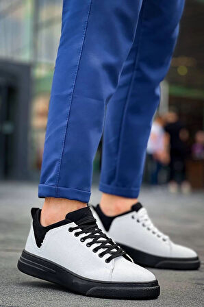 BİÇOMİ KB-X204 Kuback Beyaz Siyah Keten Siyah Yüksek Taban Günlük Erkek Spor Ayakkabı