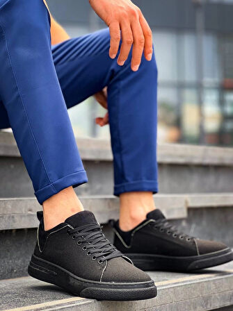 BİÇOMİ KB-X204 Kuback Siyah Keten Siyah Yüksek Taban Günlük Erkek Spor Ayakkabı