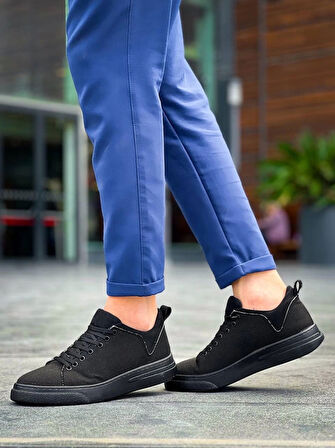 BİÇOMİ KB-X204 Kuback Siyah Keten Siyah Yüksek Taban Günlük Erkek Spor Ayakkabı