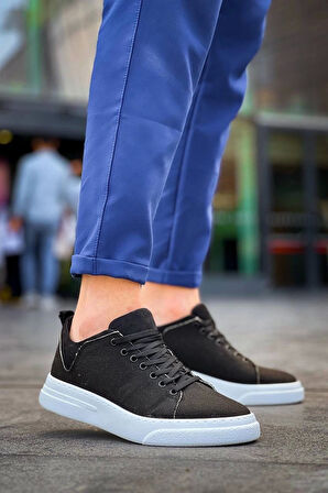 BİÇOMİ KB-X204 Kuback Siyah Keten Beyaz Yüksek Taban Günlük Erkek Spor Ayakkabı