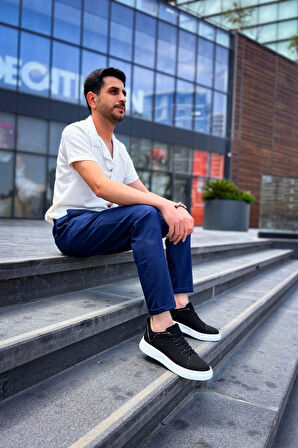 BİÇOMİ KB-X204 Kuback Siyah Keten Beyaz Yüksek Taban Günlük Erkek Spor Ayakkabı