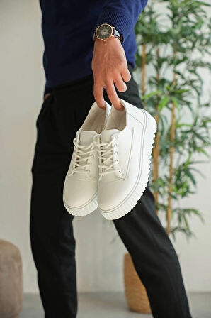 BİÇOMİ KB-X516 Kuback Beyaz Cilt Günlük Erkek Ayakkabı