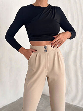 BİÇOMİ örme krep pantolon çift düğmeli