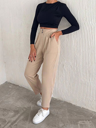 BİÇOMİ örme krep pantolon çift düğmeli
