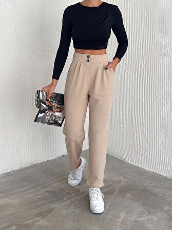 BİÇOMİ örme krep pantolon çift düğmeli