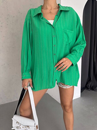 BİÇOMİ Ağaç kabuğu oversize arkası pileli gömlek