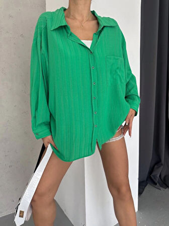 BİÇOMİ Ağaç kabuğu oversize arkası pileli gömlek