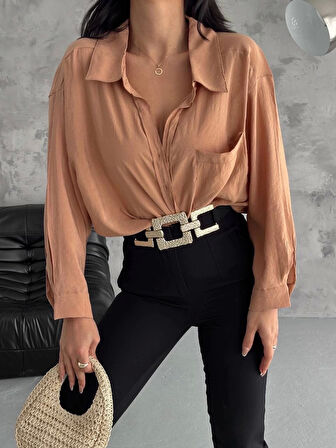 BİÇOMİ Modal oversize cepli gömlek