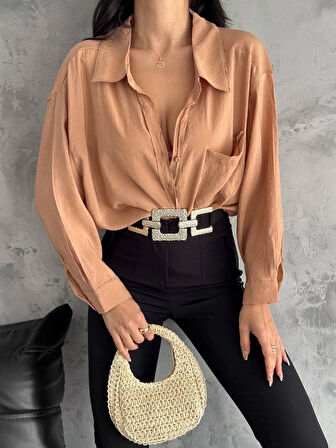 BİÇOMİ Modal oversize cepli gömlek