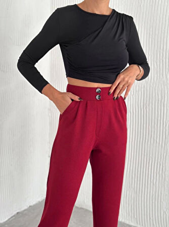 BİÇOMİ örme krep pantolon çift düğmeli
