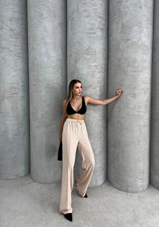 BİÇOMİ Çımalı keten pantolon