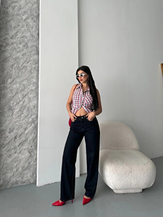 BİÇOMİ Palazzo süper taş enzim tint yıkama koyu lacivert jeans pantolon d2008