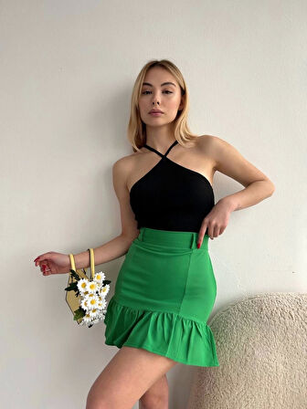 BİÇOMİ Altı fırfırlı etek yeşil s24817