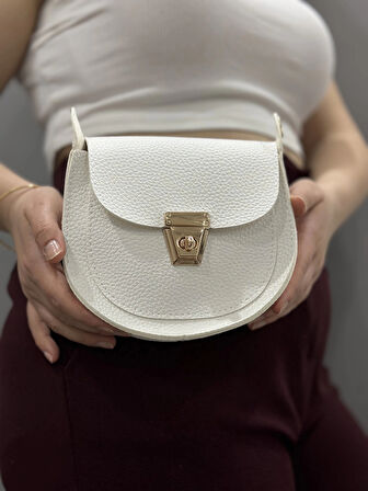 BİÇOMİ Klasik kapaklı beyaz cilt çanta