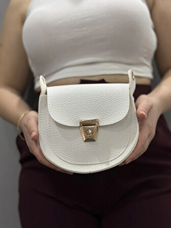 BİÇOMİ Klasik kapaklı beyaz cilt çanta