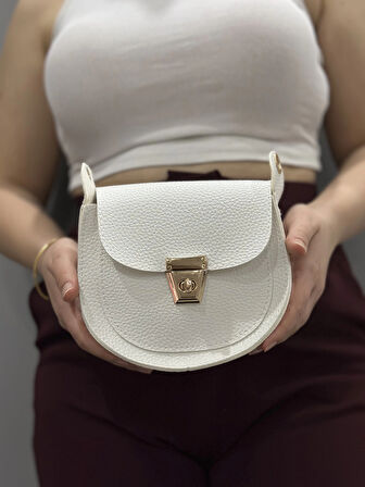 BİÇOMİ Klasik kapaklı beyaz cilt çanta