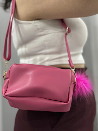 BİÇOMİ Ponpon fuşya cilt çanta