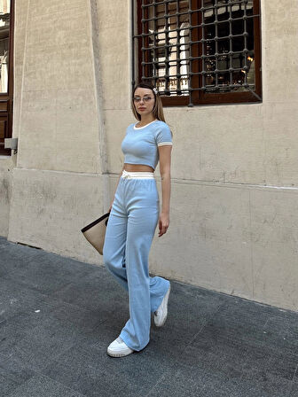 BİÇOMİ Crop pantolon biyeli takım mavi