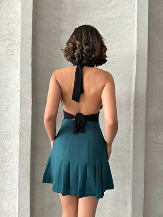 BİÇOMİ Pileli düğmeli etek yeşil s24811