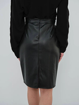 BİÇOMİ Midi boy deri kalem etek siyah h26780