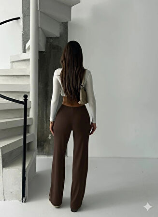 BİÇOMİ Fit comfort bej salaş pantolon kahve A6011