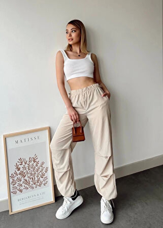 BİÇOMİ Paraşüt pantolon bej