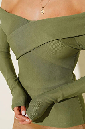 BİÇOMİ Madonna Çapraz Yaka Bluz Yeşil t4331