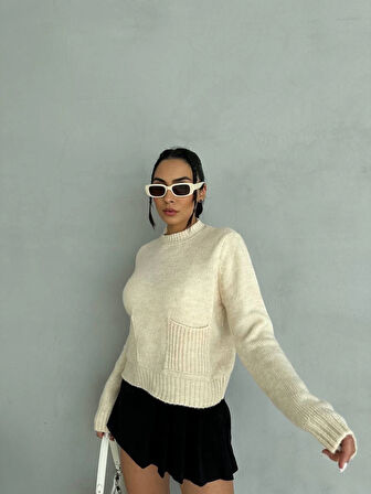 BİÇOMİ Cepli triko kazak krem