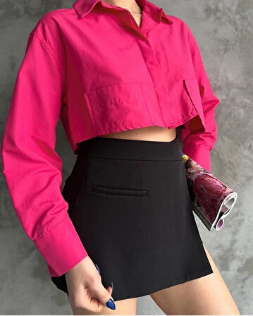 BİÇOMİ Poplin crop gömlek fuşya s3060