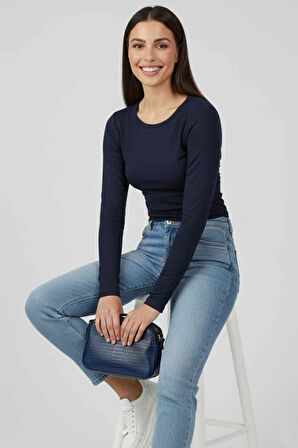 BİÇOMİ Yanı Büzgülü bluz Lacivert T4322