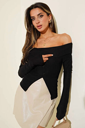 BİÇOMİ Madonna Yaka Düğmeli Bluz siyah t4329