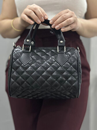 BİÇOMİ Kapaksız kapitone siyah cilt çanta