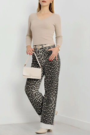 BİÇOMİ V yaka kaşkorse bluz bej a3699