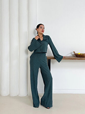 BİÇOMİ Gömlek yaka kaplama düğmeli takım petrol yeşili st265866