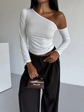 BİÇOMİ Omuz detaylı kollu bluz beyaz f2336