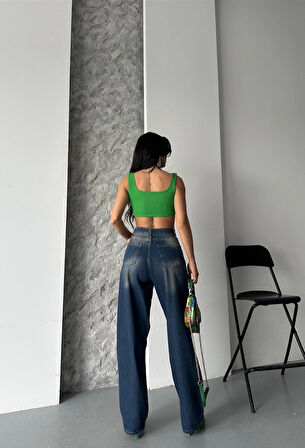 BİÇOMİ Baggy süper taş bıyık yıkama kahve tint jeans pantolon d2007