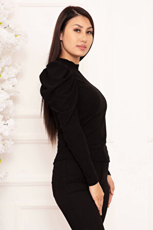 BİÇOMİ Prenses kol bluz siyah w3125