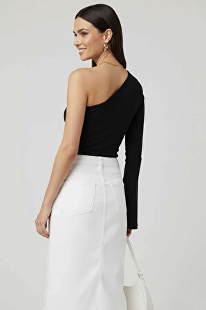 BİÇOMİ Tek Omuzlu Basic Bluz Siyah T4275