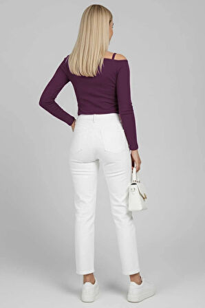 BİÇOMİ Tek Omuz İpli Bluz Mürdüm T4328