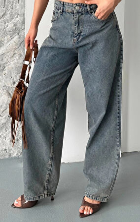 BİÇOMİ Baggy kar yıkama eskitme kahve jeans pantolon d2007