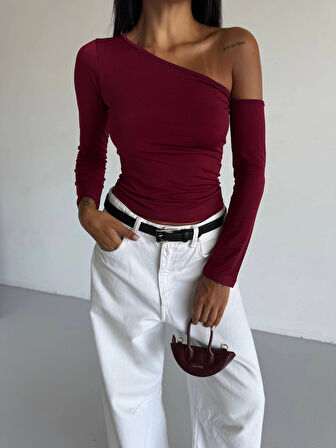 BİÇOMİ Omuz detaylı kollu bluz bordo f2336