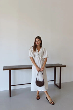 BİÇOMİ Kısa kollu müslin elbise beyaz pt